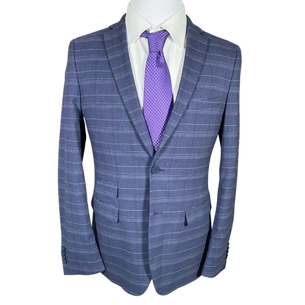 French Connection Sport Coat 38 Slim Fit Ticket Pocket Blue Horizontal Stripe